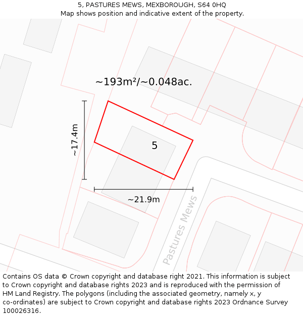 5, PASTURES MEWS, MEXBOROUGH, S64 0HQ: Plot and title map