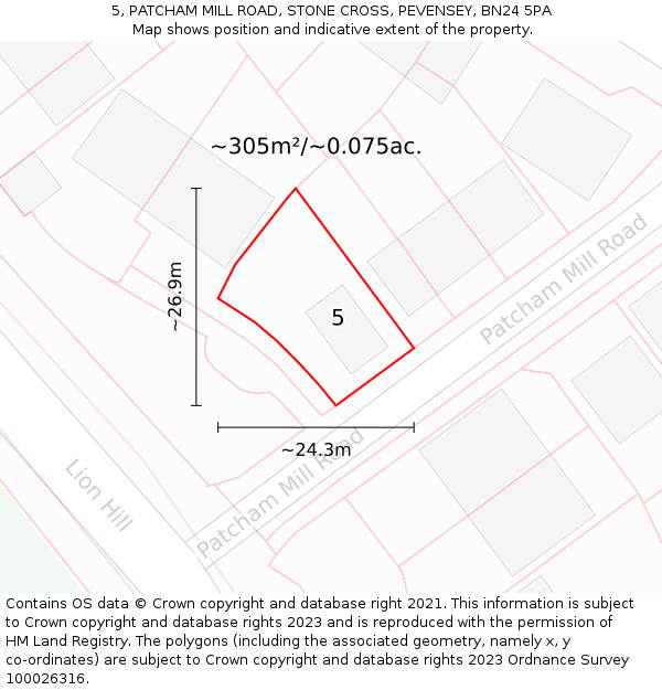 5, PATCHAM MILL ROAD, STONE CROSS, PEVENSEY, BN24 5PA: Plot and title map