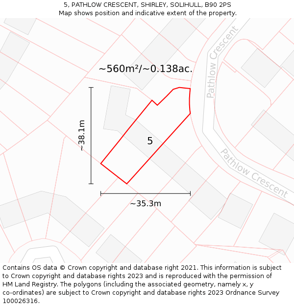 5, PATHLOW CRESCENT, SHIRLEY, SOLIHULL, B90 2PS: Plot and title map