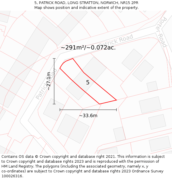 5, PATRICK ROAD, LONG STRATTON, NORWICH, NR15 2PR: Plot and title map
