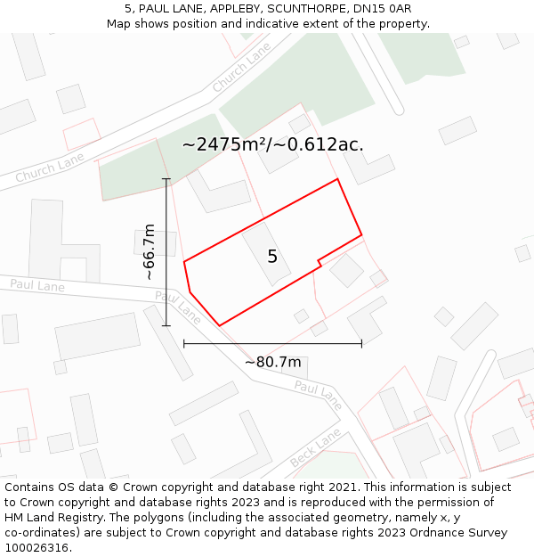 5, PAUL LANE, APPLEBY, SCUNTHORPE, DN15 0AR: Plot and title map