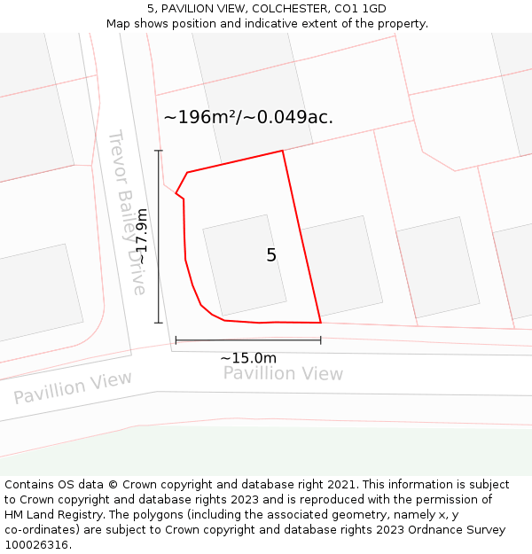 5, PAVILION VIEW, COLCHESTER, CO1 1GD: Plot and title map