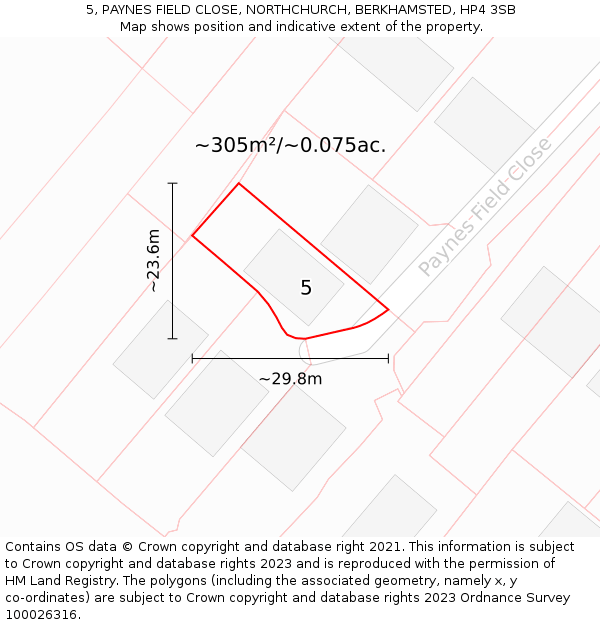 5, PAYNES FIELD CLOSE, NORTHCHURCH, BERKHAMSTED, HP4 3SB: Plot and title map