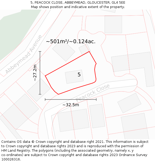 5, PEACOCK CLOSE, ABBEYMEAD, GLOUCESTER, GL4 5EE: Plot and title map