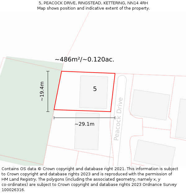 5, PEACOCK DRIVE, RINGSTEAD, KETTERING, NN14 4RH: Plot and title map