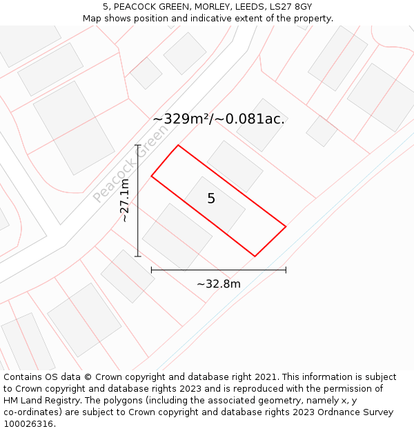 5, PEACOCK GREEN, MORLEY, LEEDS, LS27 8GY: Plot and title map