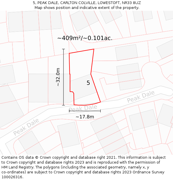 5, PEAK DALE, CARLTON COLVILLE, LOWESTOFT, NR33 8UZ: Plot and title map