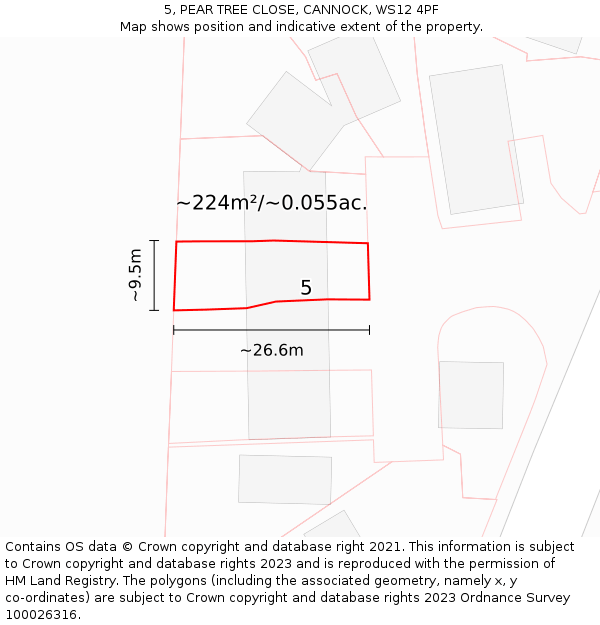 5, PEAR TREE CLOSE, CANNOCK, WS12 4PF: Plot and title map