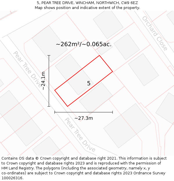 5, PEAR TREE DRIVE, WINCHAM, NORTHWICH, CW9 6EZ: Plot and title map