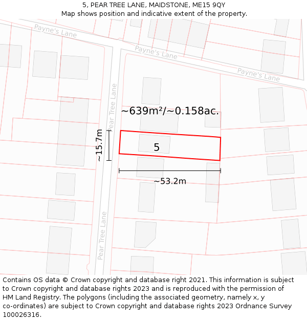 5, PEAR TREE LANE, MAIDSTONE, ME15 9QY: Plot and title map