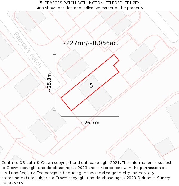 5, PEARCES PATCH, WELLINGTON, TELFORD, TF1 2FY: Plot and title map
