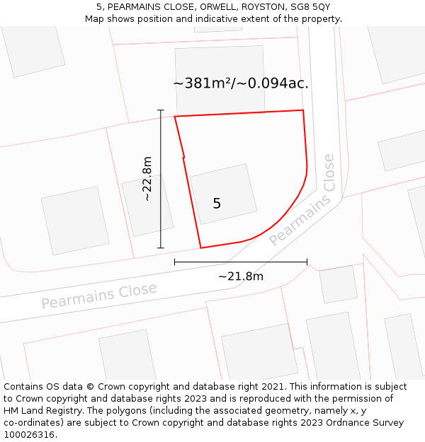 5, PEARMAINS CLOSE, ORWELL, ROYSTON, SG8 5QY: Plot and title map