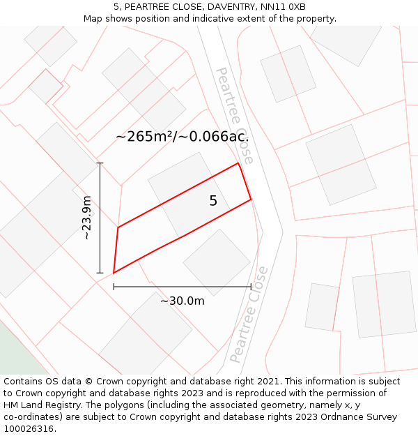 5, PEARTREE CLOSE, DAVENTRY, NN11 0XB: Plot and title map