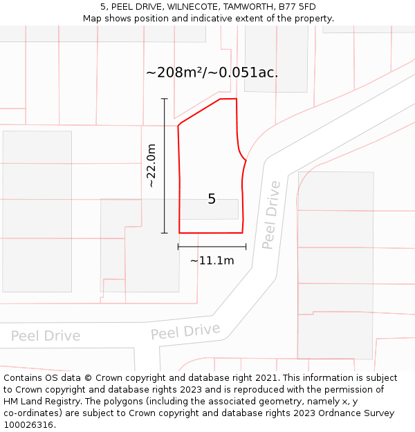5, PEEL DRIVE, WILNECOTE, TAMWORTH, B77 5FD: Plot and title map