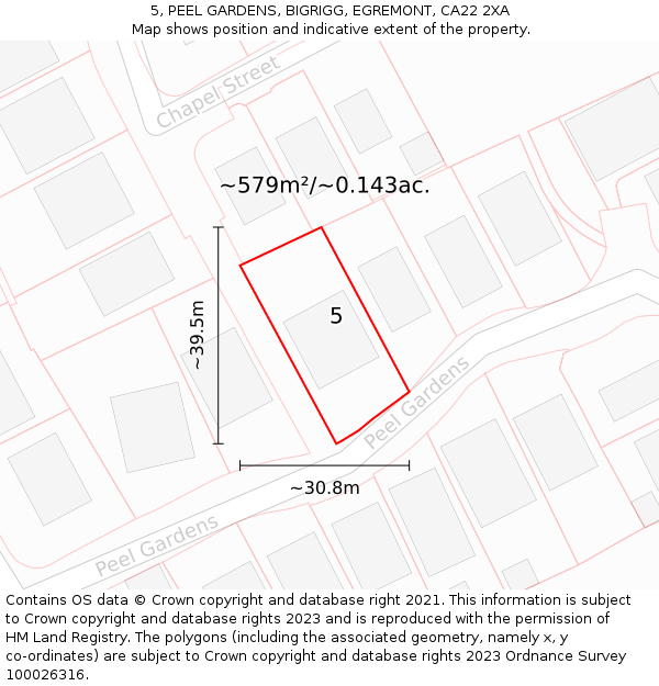 5, PEEL GARDENS, BIGRIGG, EGREMONT, CA22 2XA: Plot and title map