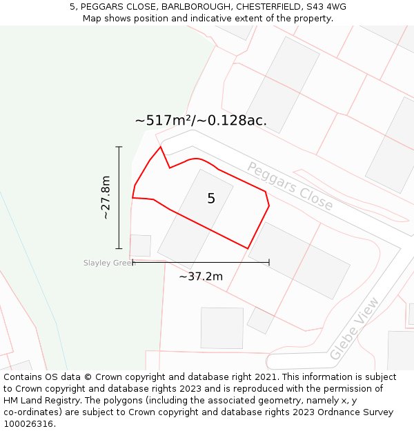 5, PEGGARS CLOSE, BARLBOROUGH, CHESTERFIELD, S43 4WG: Plot and title map