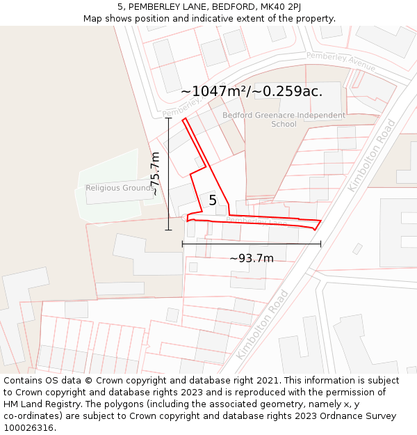 5, PEMBERLEY LANE, BEDFORD, MK40 2PJ: Plot and title map