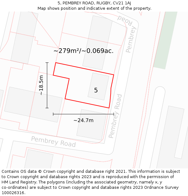 5, PEMBREY ROAD, RUGBY, CV21 1AJ: Plot and title map