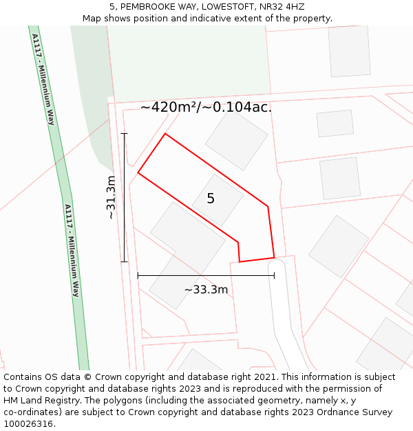 5, PEMBROOKE WAY, LOWESTOFT, NR32 4HZ: Plot and title map
