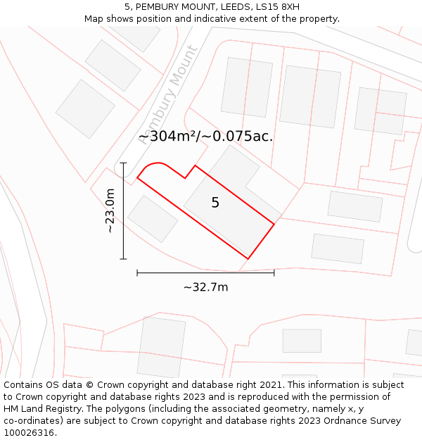 5, PEMBURY MOUNT, LEEDS, LS15 8XH: Plot and title map