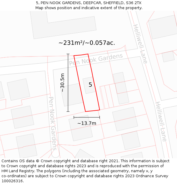 5, PEN NOOK GARDENS, DEEPCAR, SHEFFIELD, S36 2TX: Plot and title map