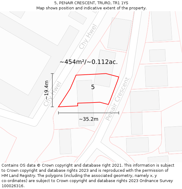 5, PENAIR CRESCENT, TRURO, TR1 1YS: Plot and title map