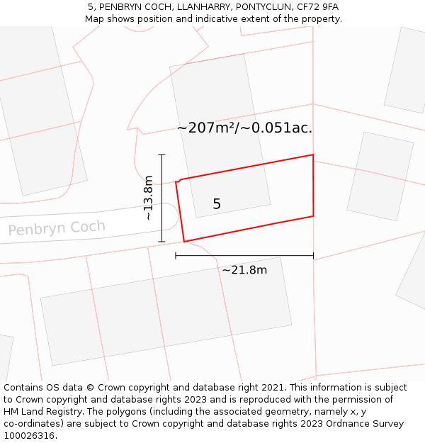 5, PENBRYN COCH, LLANHARRY, PONTYCLUN, CF72 9FA: Plot and title map