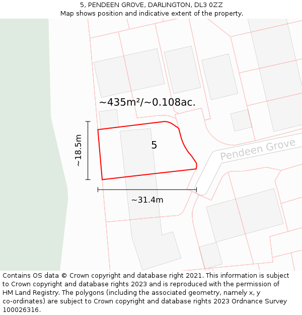 5, PENDEEN GROVE, DARLINGTON, DL3 0ZZ: Plot and title map