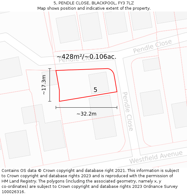 5, PENDLE CLOSE, BLACKPOOL, FY3 7LZ: Plot and title map