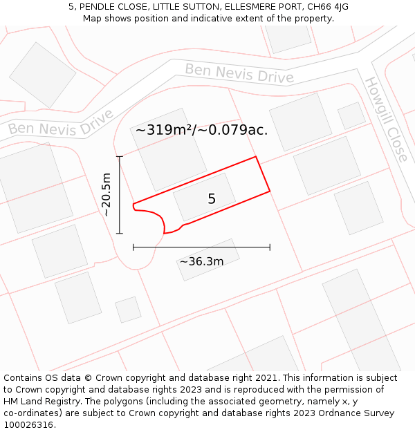 5, PENDLE CLOSE, LITTLE SUTTON, ELLESMERE PORT, CH66 4JG: Plot and title map
