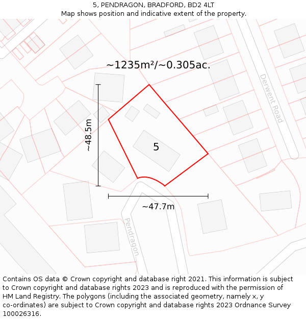 5, PENDRAGON, BRADFORD, BD2 4LT: Plot and title map