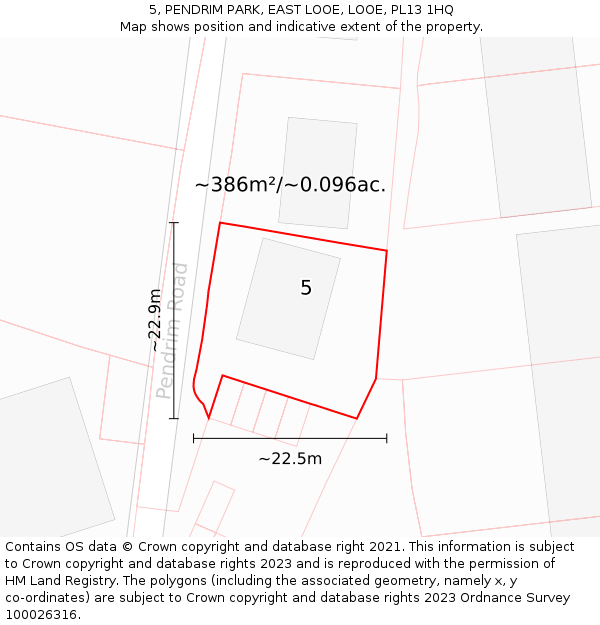5, PENDRIM PARK, EAST LOOE, LOOE, PL13 1HQ: Plot and title map