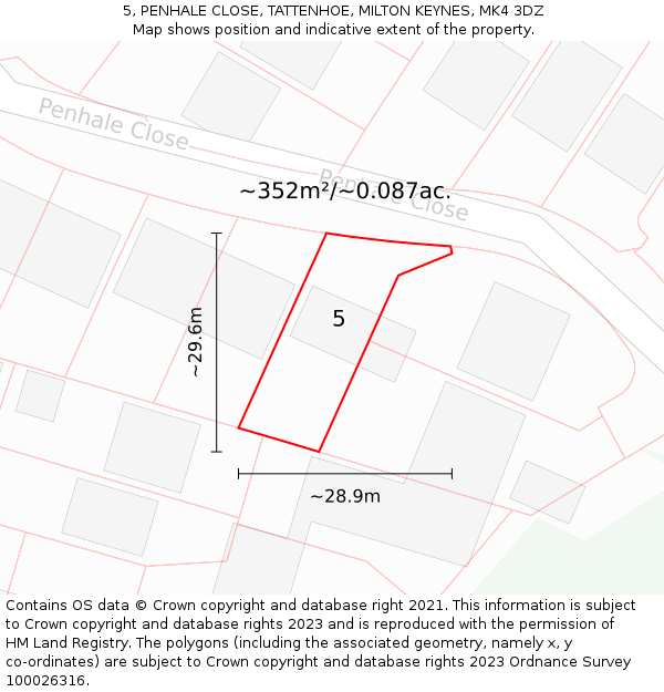 5, PENHALE CLOSE, TATTENHOE, MILTON KEYNES, MK4 3DZ: Plot and title map