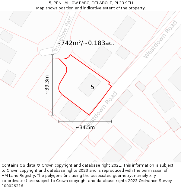 5, PENHALLOW PARC, DELABOLE, PL33 9EH: Plot and title map