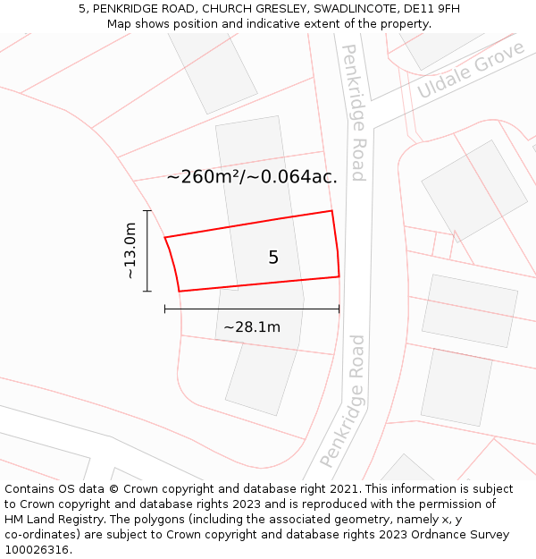 5, PENKRIDGE ROAD, CHURCH GRESLEY, SWADLINCOTE, DE11 9FH: Plot and title map