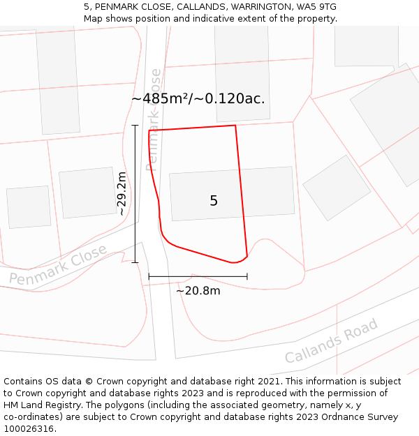 5, PENMARK CLOSE, CALLANDS, WARRINGTON, WA5 9TG: Plot and title map