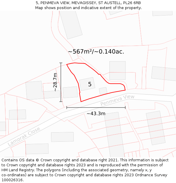 5, PENMEVA VIEW, MEVAGISSEY, ST AUSTELL, PL26 6RB: Plot and title map