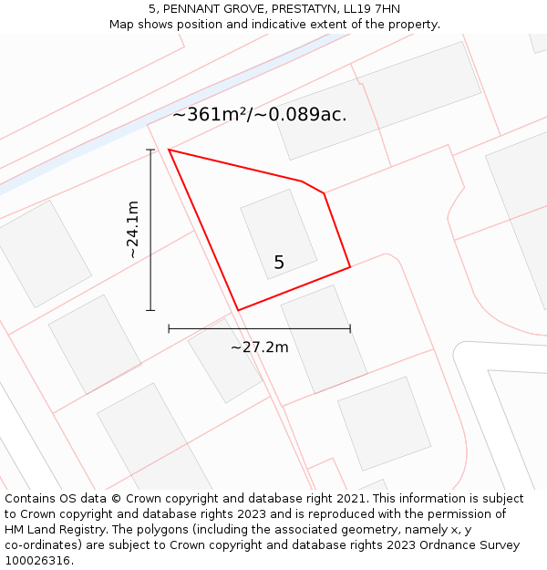 5, PENNANT GROVE, PRESTATYN, LL19 7HN: Plot and title map