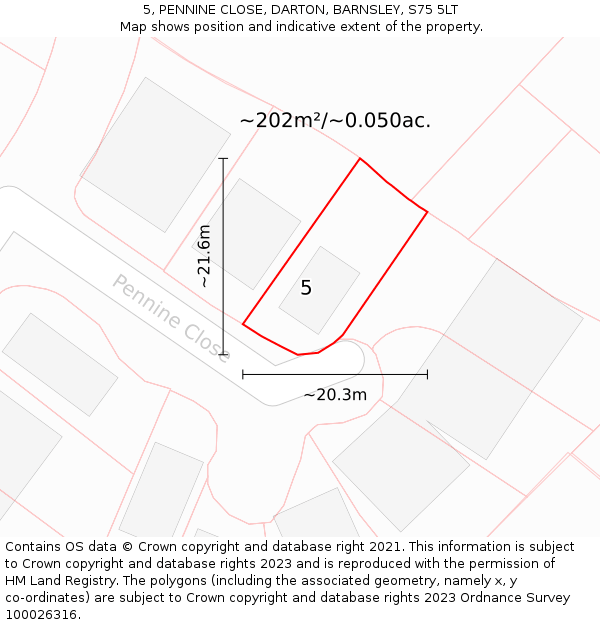 5, PENNINE CLOSE, DARTON, BARNSLEY, S75 5LT: Plot and title map