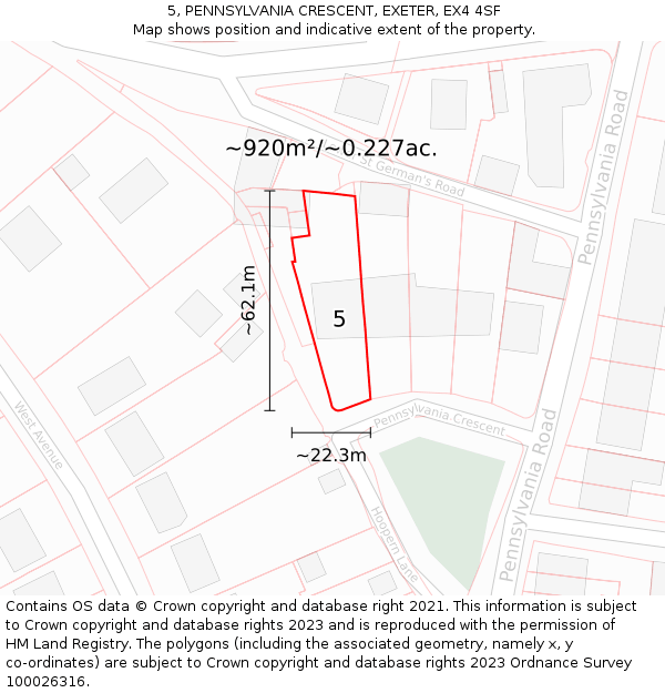 5, PENNSYLVANIA CRESCENT, EXETER, EX4 4SF: Plot and title map