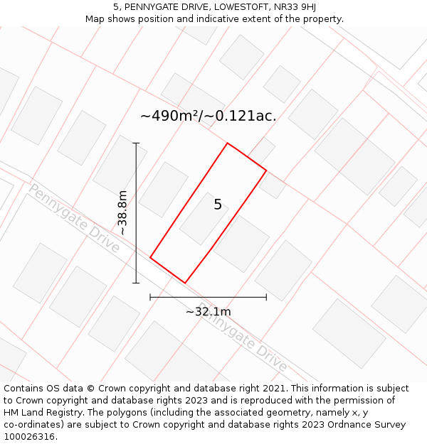 5, PENNYGATE DRIVE, LOWESTOFT, NR33 9HJ: Plot and title map