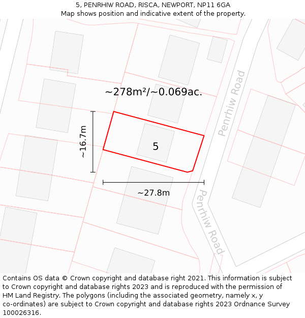 5, PENRHIW ROAD, RISCA, NEWPORT, NP11 6GA: Plot and title map