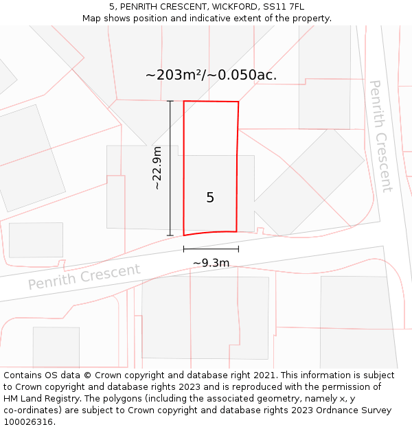 5, PENRITH CRESCENT, WICKFORD, SS11 7FL: Plot and title map