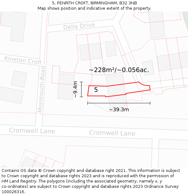 5, PENRITH CROFT, BIRMINGHAM, B32 3NB: Plot and title map