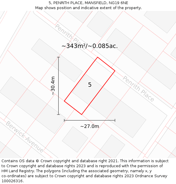 5, PENRITH PLACE, MANSFIELD, NG19 6NE: Plot and title map