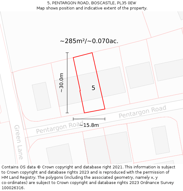 5, PENTARGON ROAD, BOSCASTLE, PL35 0EW: Plot and title map