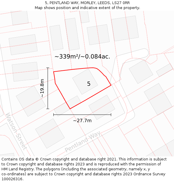 5, PENTLAND WAY, MORLEY, LEEDS, LS27 0RR: Plot and title map