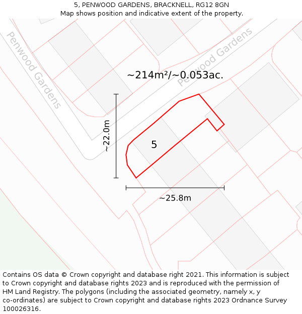 5, PENWOOD GARDENS, BRACKNELL, RG12 8GN: Plot and title map