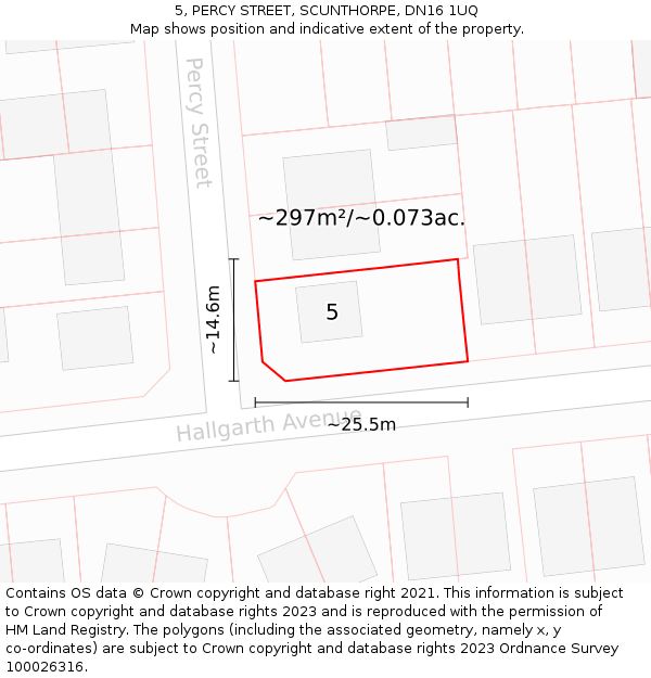 5, PERCY STREET, SCUNTHORPE, DN16 1UQ: Plot and title map