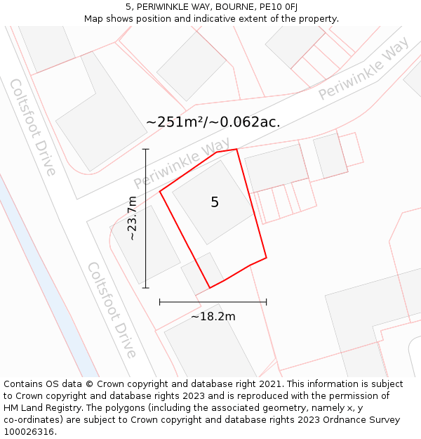 5, PERIWINKLE WAY, BOURNE, PE10 0FJ: Plot and title map